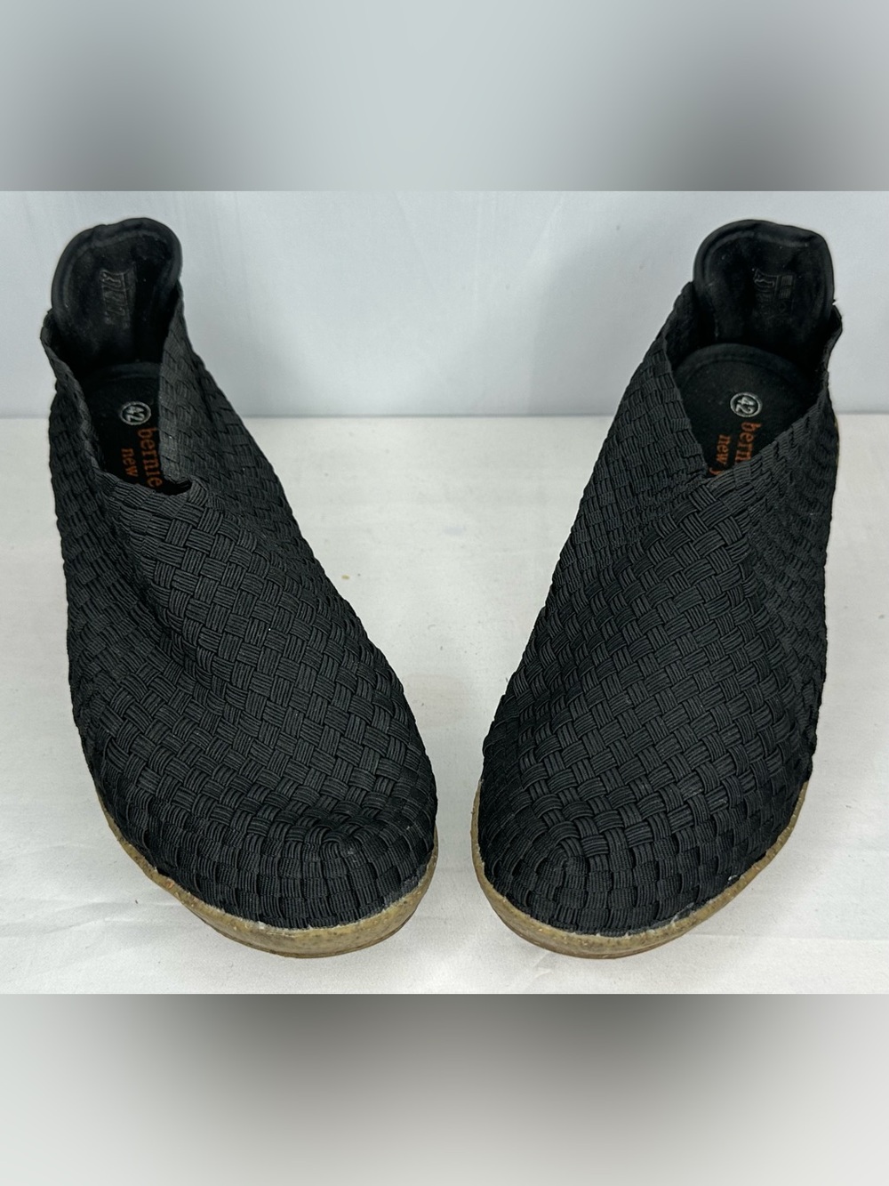 bernie mev. Black Woven Slip-On Wedges